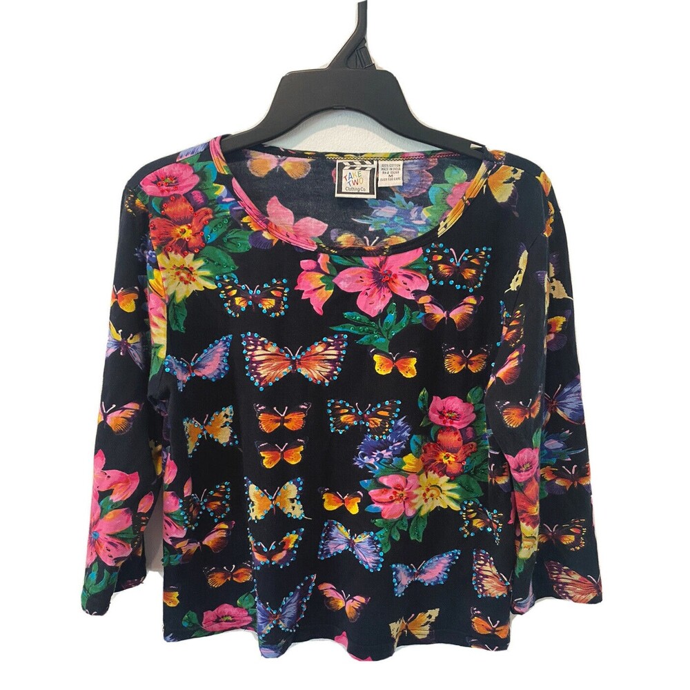Take Two Colorful Novelty print Butterfly long sleeve Shirt Women’s Size M